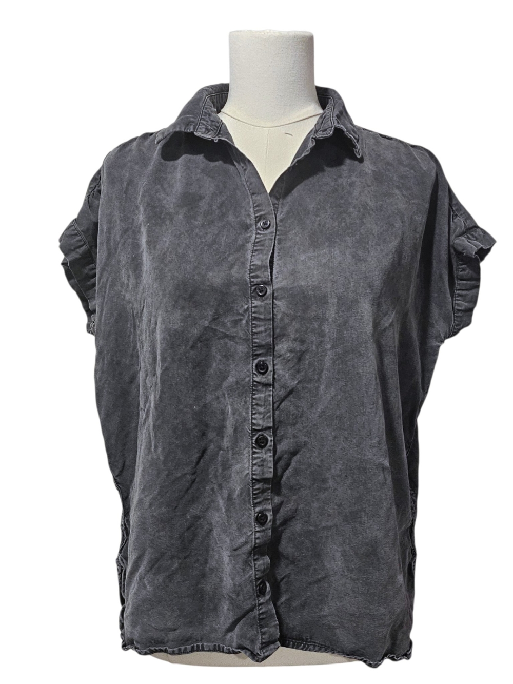 Quince Washed Charcoal Short Sleeve Button-Front Shirt Size S